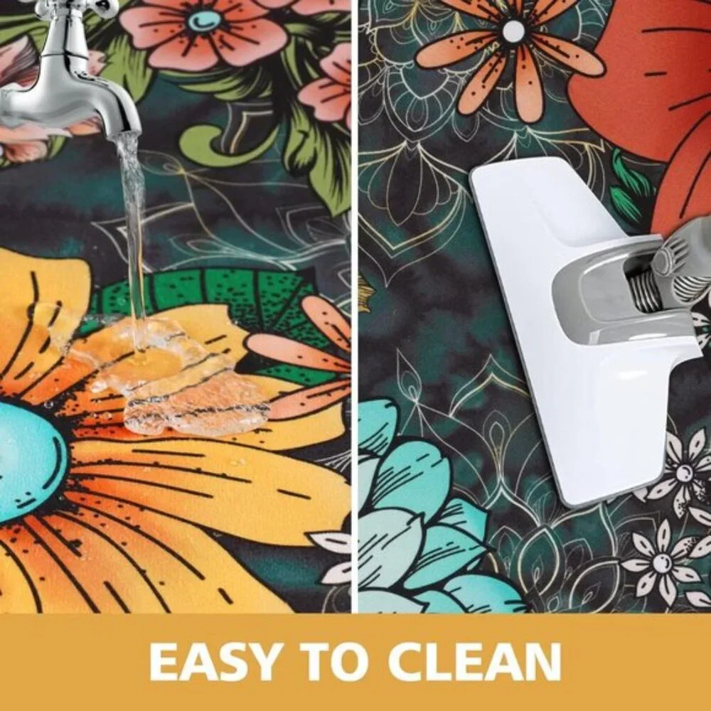 New Set of 2 Floral Kitchen Mat, Cushioned, Non-Slip, Washable, Multicolored